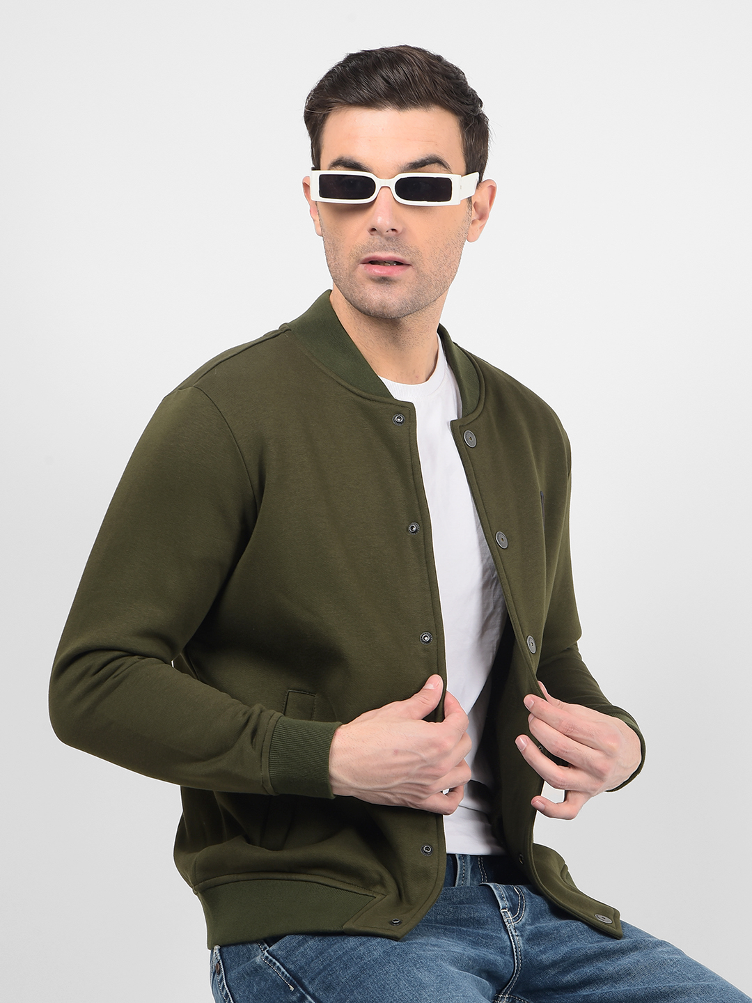 Numero Uno Men Green Mock Neck Regular Fit Sweatshirt